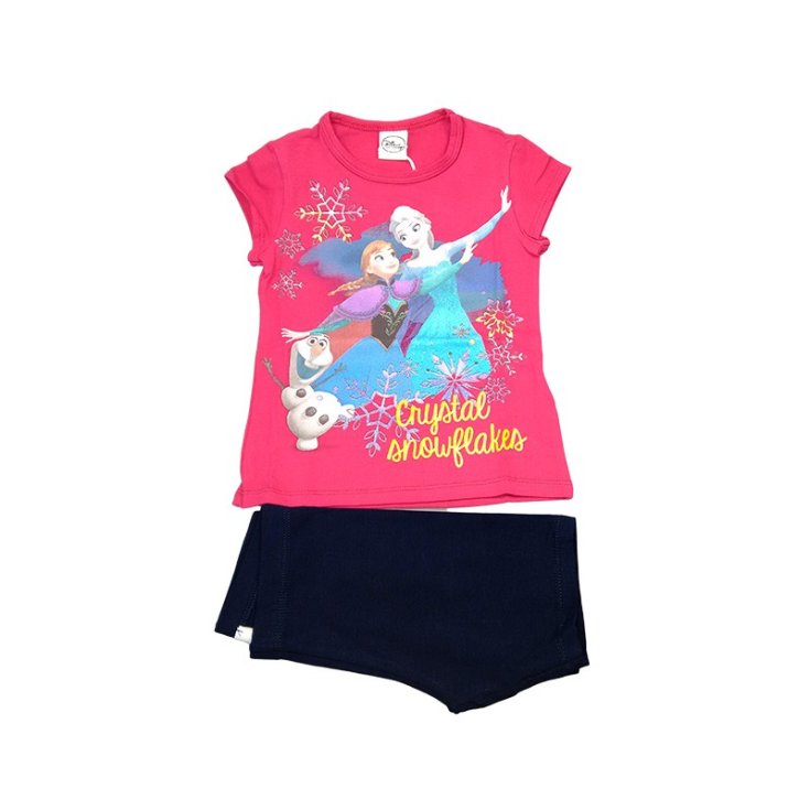 Completo 2pz T-shirt maglia maglietta pantaloncino cotone bielastico bimba bambina Disney Frozen fucsia blu 4A