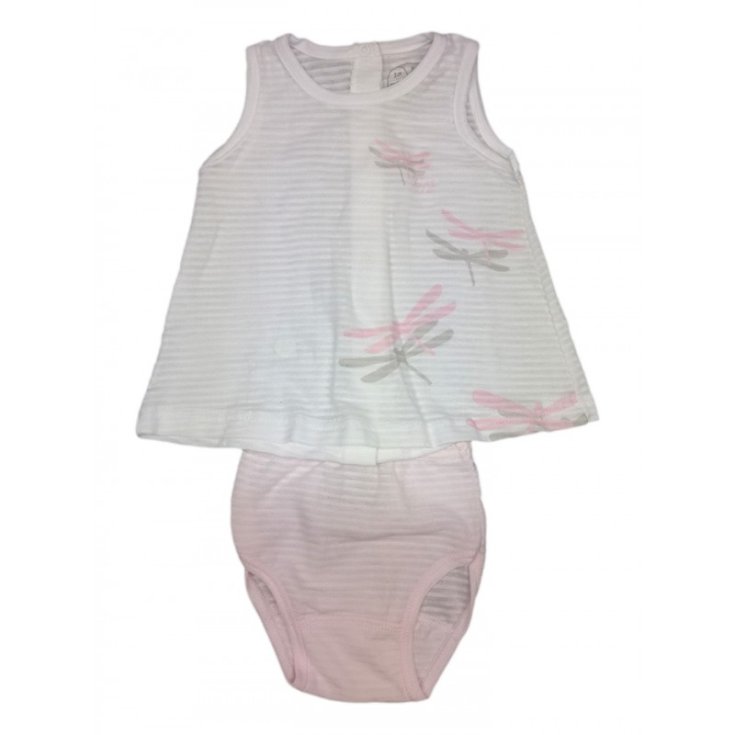 Completo 2pz abitino canotta con slip bimba neonato senza manica Rapife bianco rosa 12 m