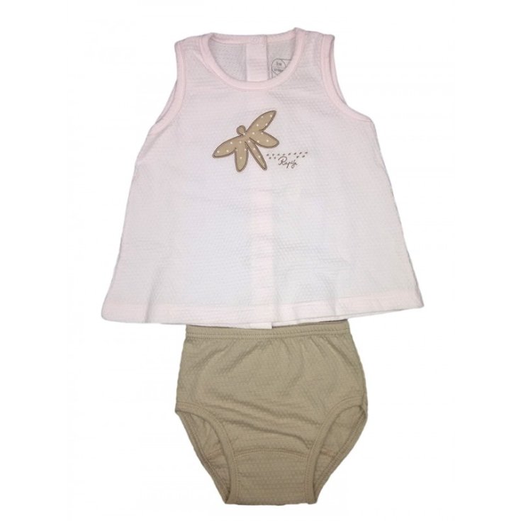 Completo 2pz abitino canotta con slip bimba neonato senza manica Rapife rosa marroncino 3 m