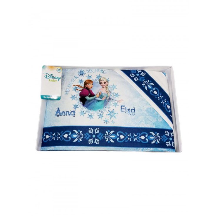Completo 3pz lettino culla bimba neonato lenzuolo stampa Elsa e Anna Disney baby bianco blu TU