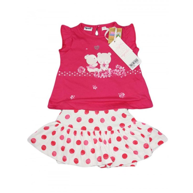 Completo maglia maglietta gonna bimba neonato Dodipetto Mignolo bianco fucsia 9 m