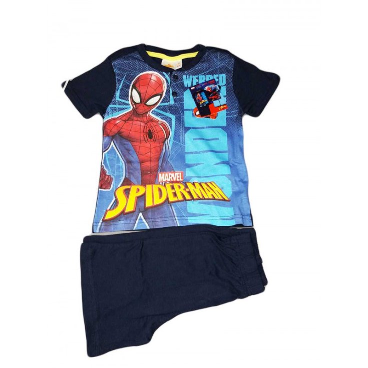 Pigiama maglia maglietta pantaloncino bimbo bambino Spiderman blu 4A