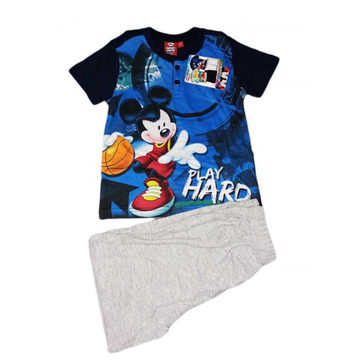 Pigiama maglia maglietta pantaloncino bimbo bambino Disney Mickey Mouse blu 4A