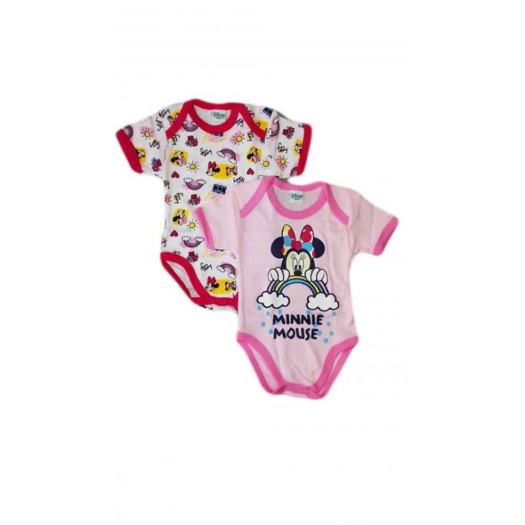 Bi-pack body bodino bimba neonata mezza manica Disney baby Minnie rosa/fucsia o giallo/fucsia 6 m
