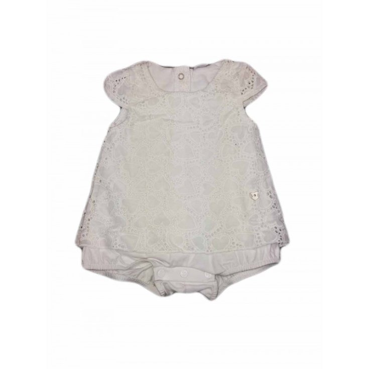 Abitino vestito pagliaccetto ricamato bimba neonata mezza manica Ellepi bianco 6 m