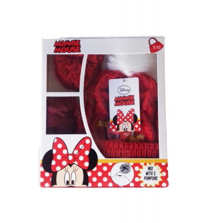 Cappello bambina Disney Minnie 3 pompons rosso tg 54
