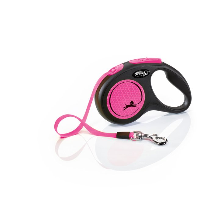 Guinzaglio New Neon Nero e Rosa con Fettuccia - 5 mt Taglia S