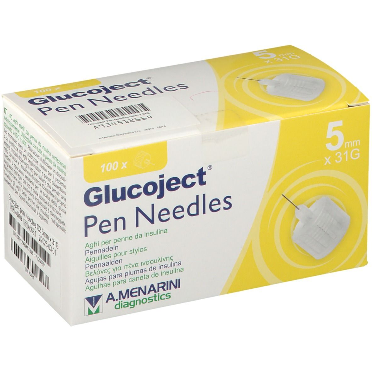 Image of Glucojet Pen Needles 5mm x 31G A.Menarini Diagnostics 100 Aghi