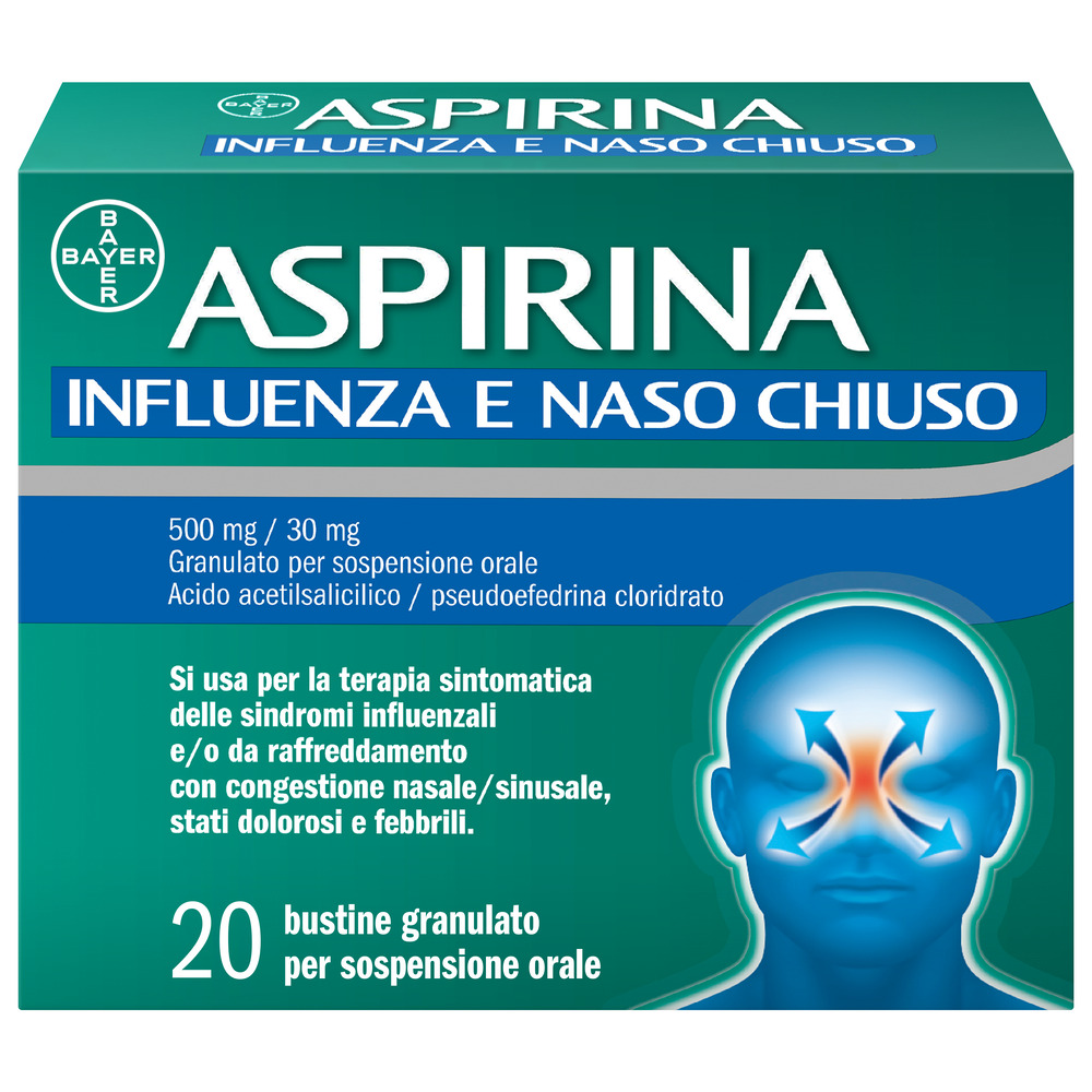 Aspirina Influenza e Naso Chiuso Decongestionante 500mg 20 Bustine