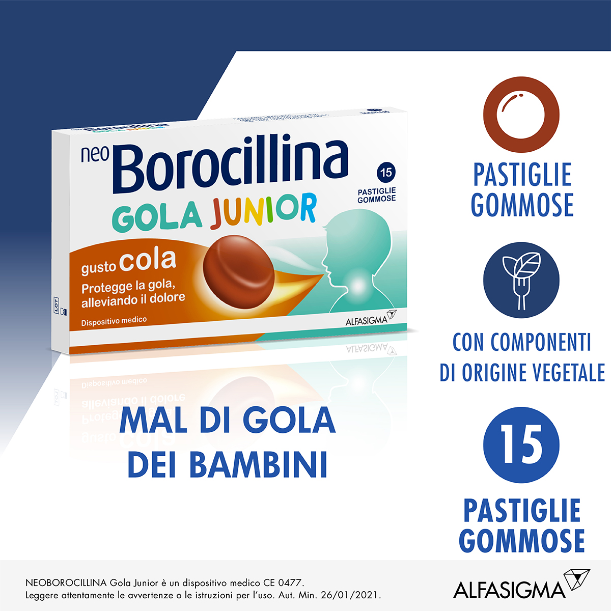 

NeoBorocillina Gola Junior Alfasigma 15 Pastiglie Gommose Cola