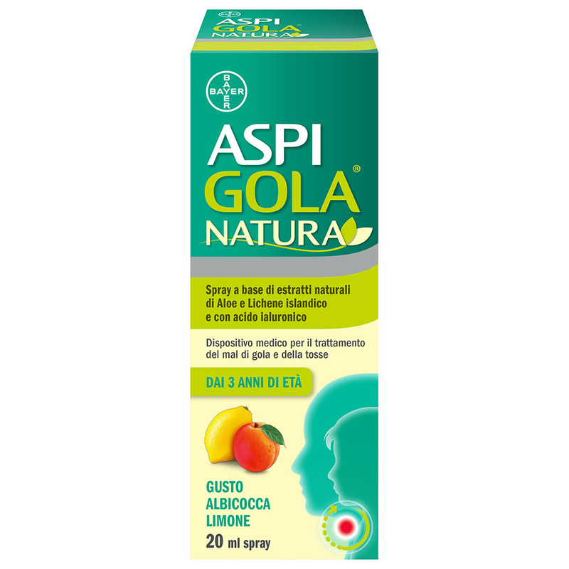 AspiGola Natura Spray Mal di Gola e Tosse a Albicocca-Limone 20ml