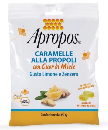 Image of Apropos(R) Caramelle Alla Propoli Con Cuor Di Miele Gusto Limone e Zenzero 50g