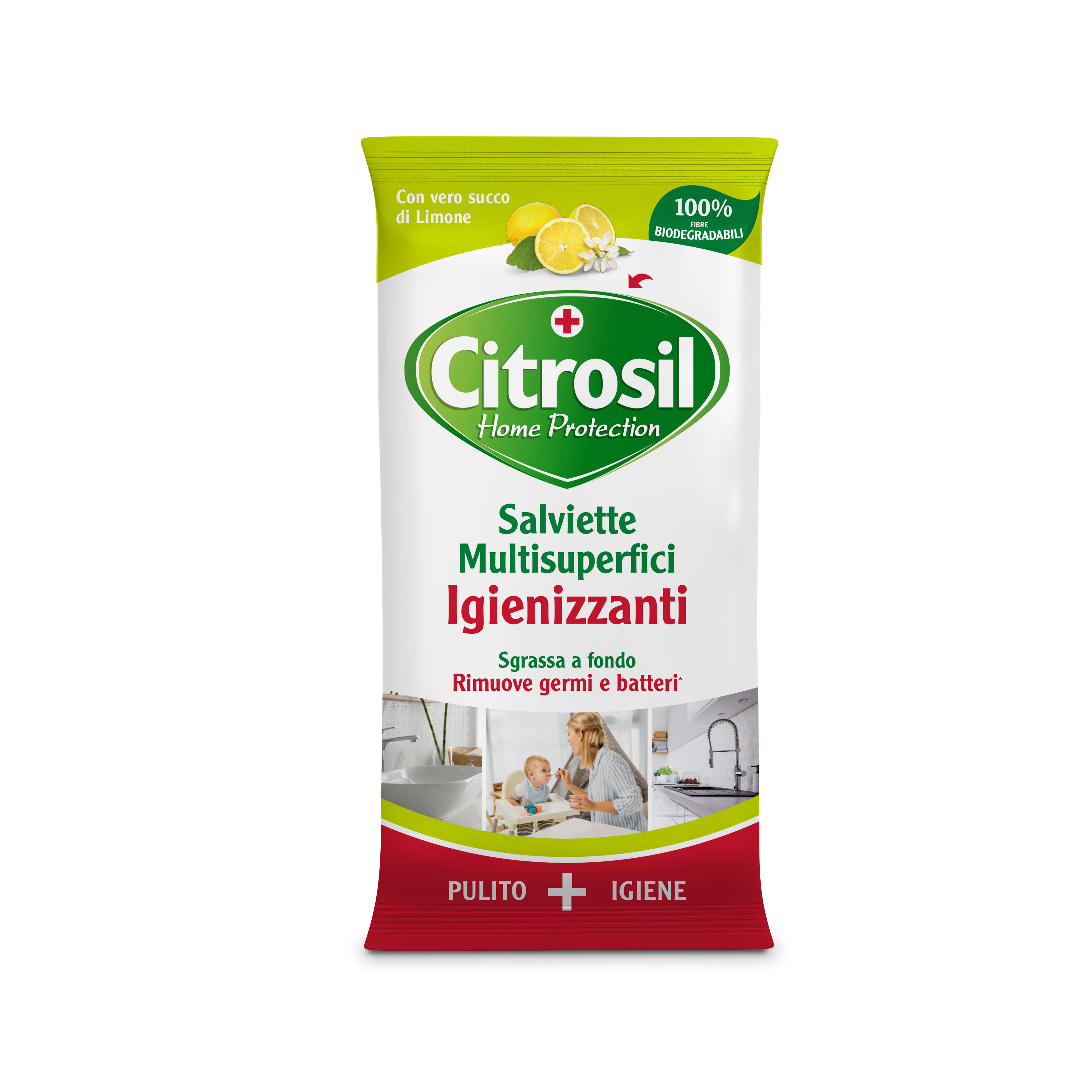 Image of Salviette Multisuperfici Igienizzanti Al Limone Citrosil Home Protection 40 Panni