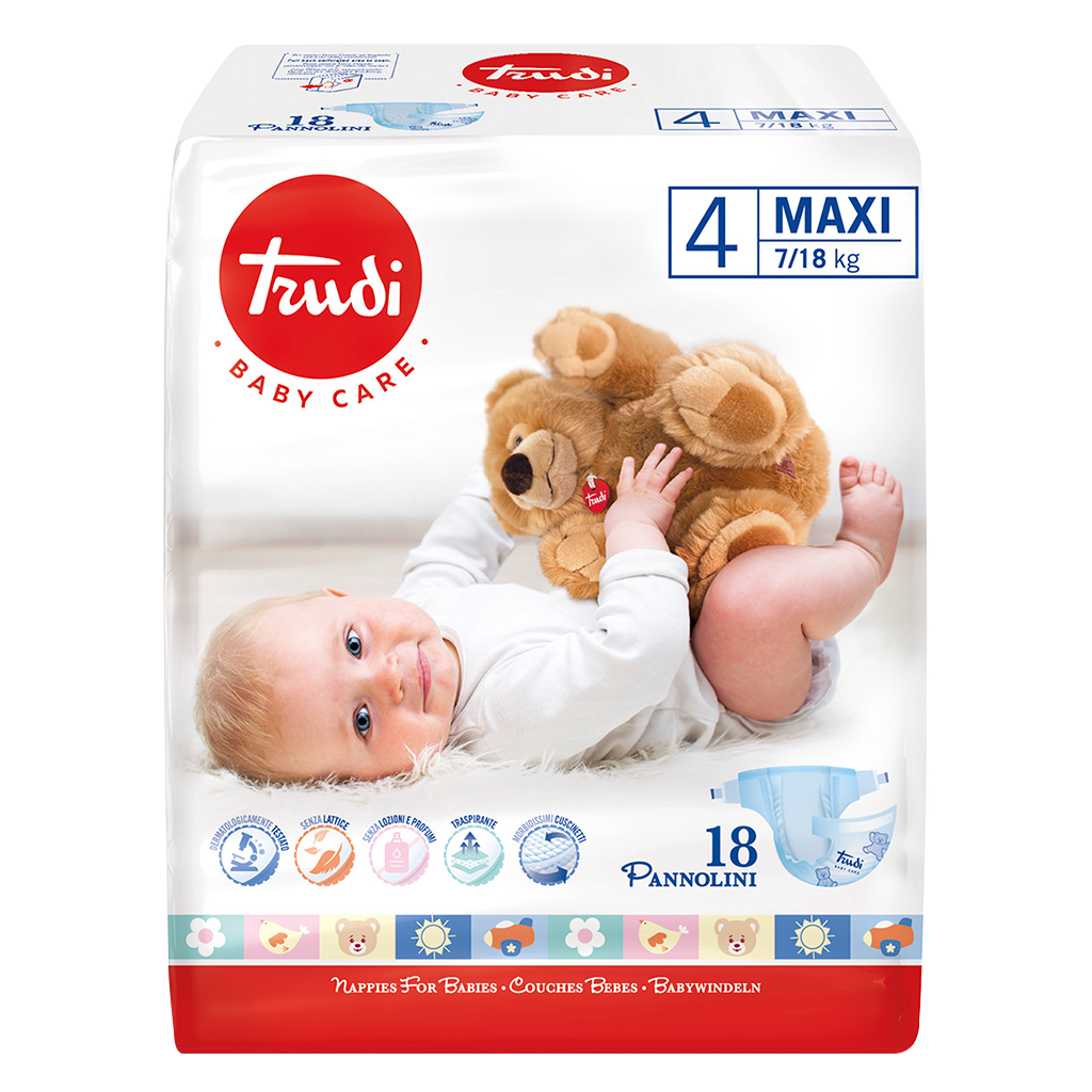 Image of Pannolini Maxi 4 7-18Kg Trudi Baby Care 18 Pezzi