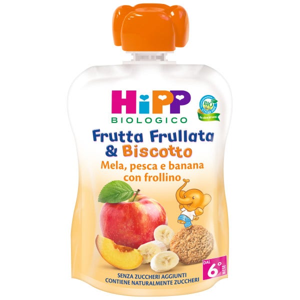 Image of Frutta Frullata & Biscotto HiPP Biologico Mela Pesca Banana 90g