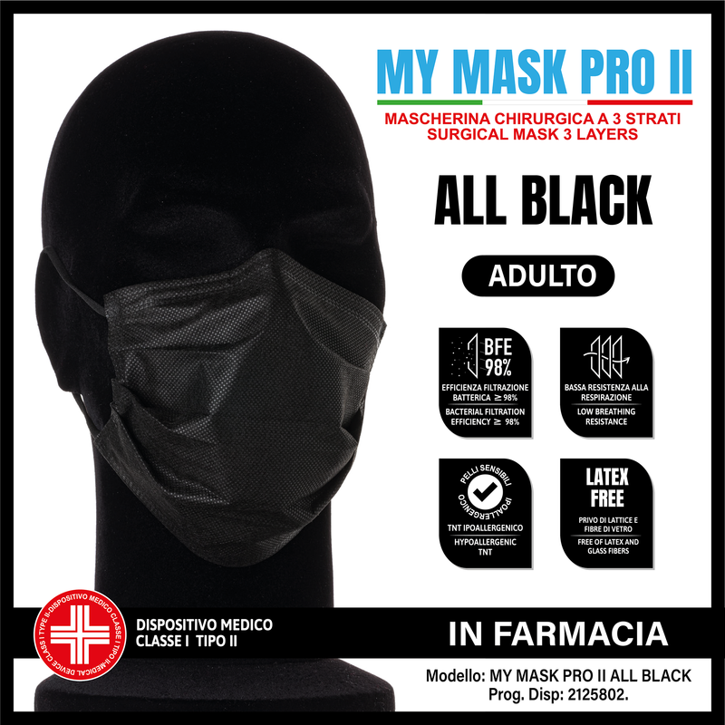 

MYMASK PRO II ALL BLACK 10 Pezzi