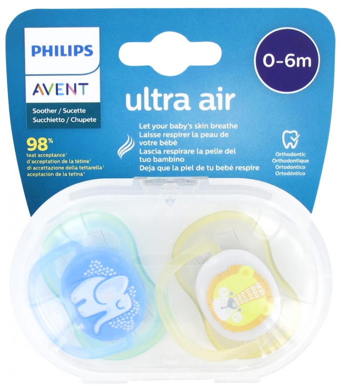 

Ultra Air Philips Avent 0-6M 2 Succhietti Fantasia Elefante/Leone