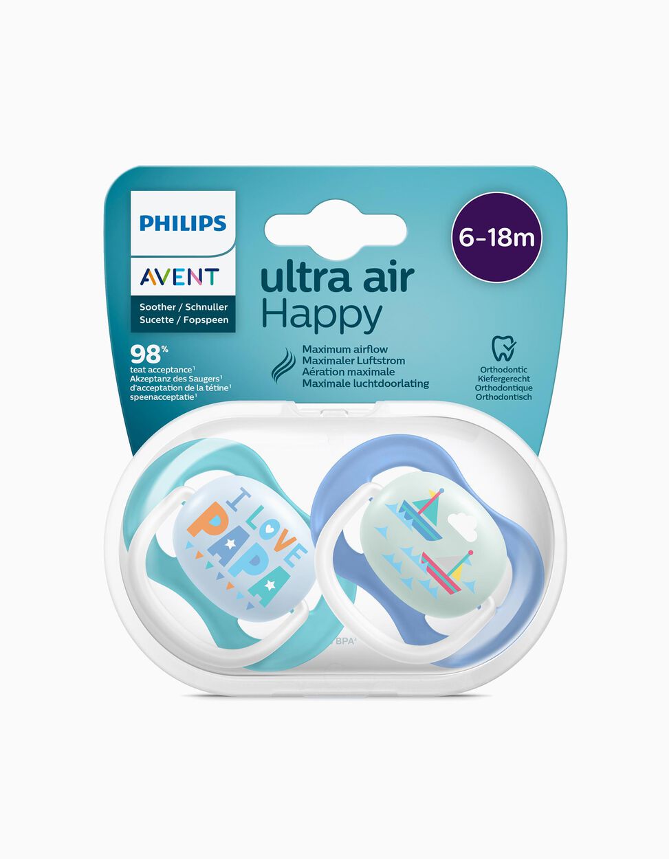 

Ultra Air Happy Philips Avent 6-18M 2 Succhietti Fantasia Azzurro