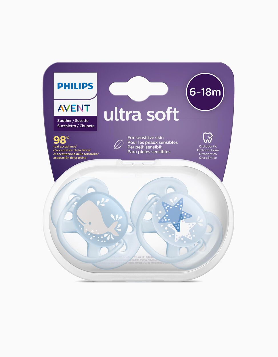 

Ultra Soft Philips Avent 6-18M 2 Succhietti Fantasia Azzurro