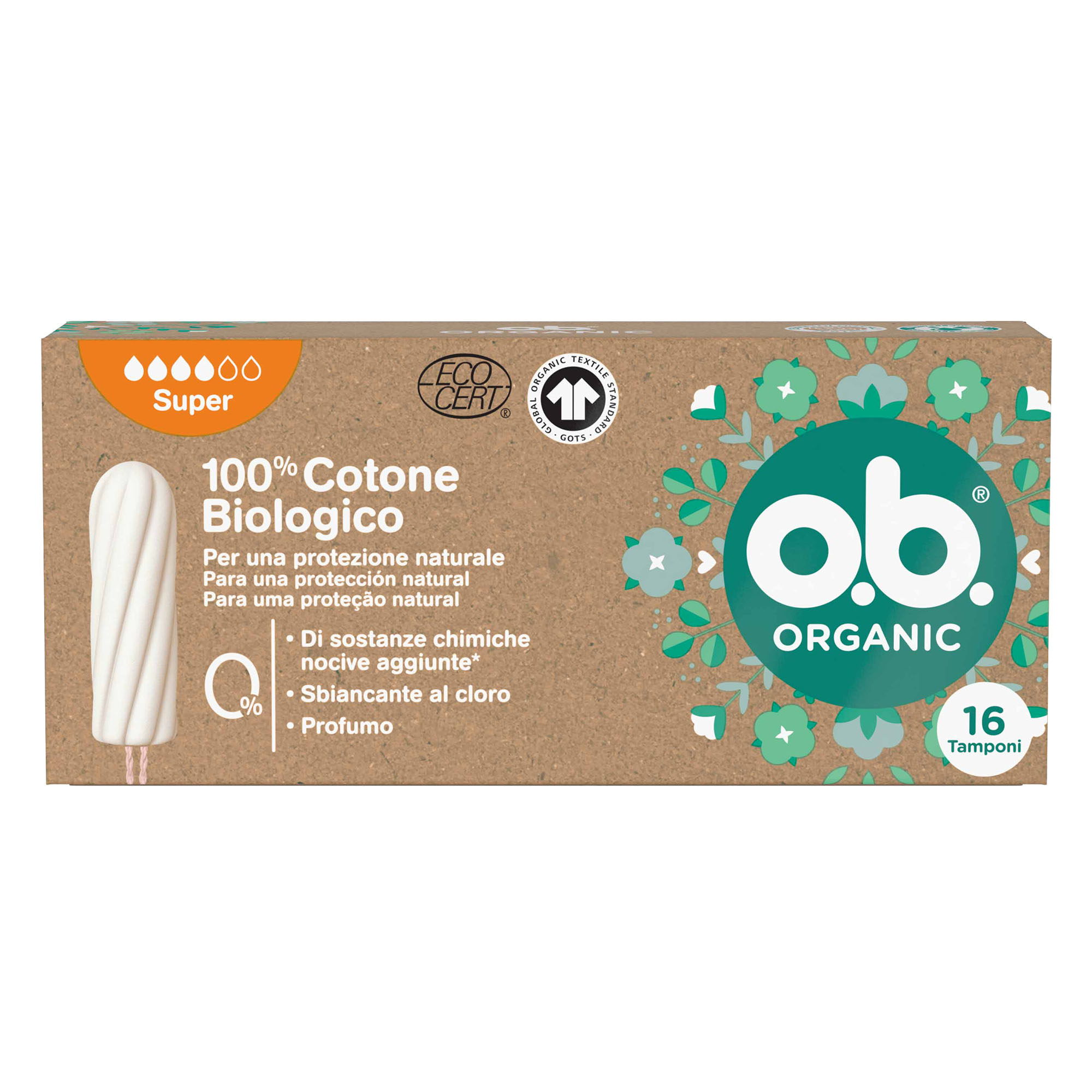 Image of o.b. Organic Super, 100% Cottone Biologico, 16 Tamponi