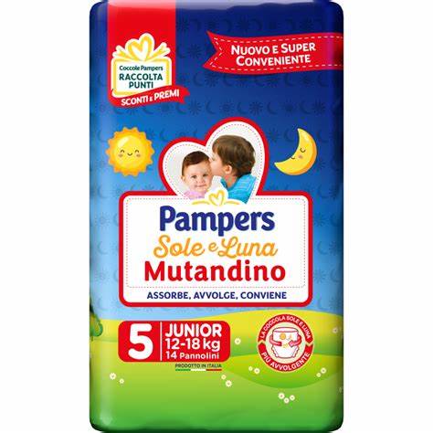 

Mutandino Sole & Luna Taglia Junior 5 (12-18Kg) Pampers 14 Pannolini