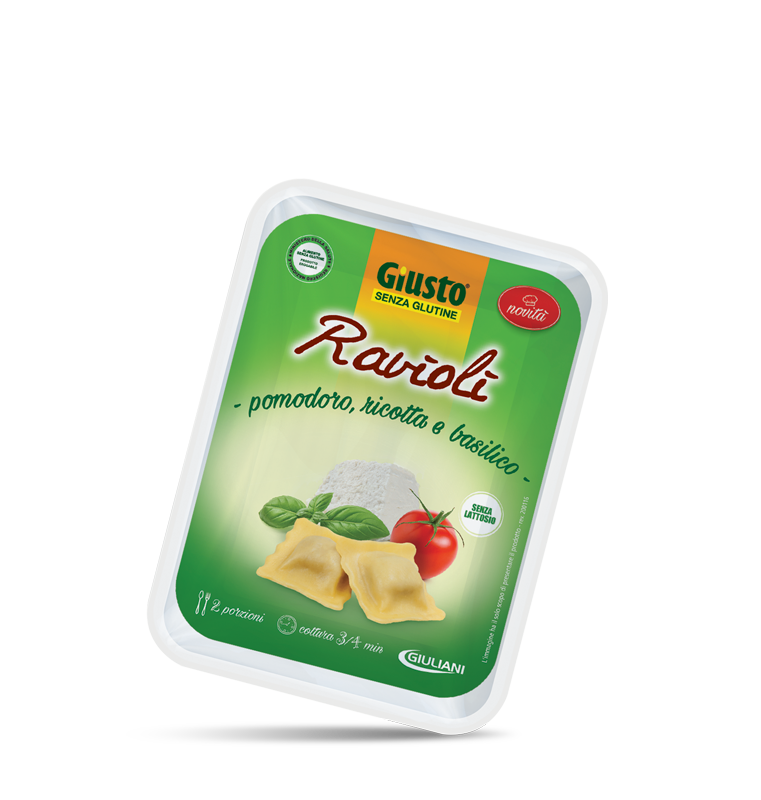 

GIUSTO® SENZA GLUTINE - RAVIOLI POMODORO, RICOTTA E BASILICO 375G