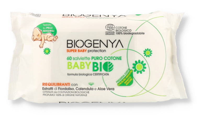 Image of Baby Bio Salviette Puro Cotone Biogenya 60 Pezzi