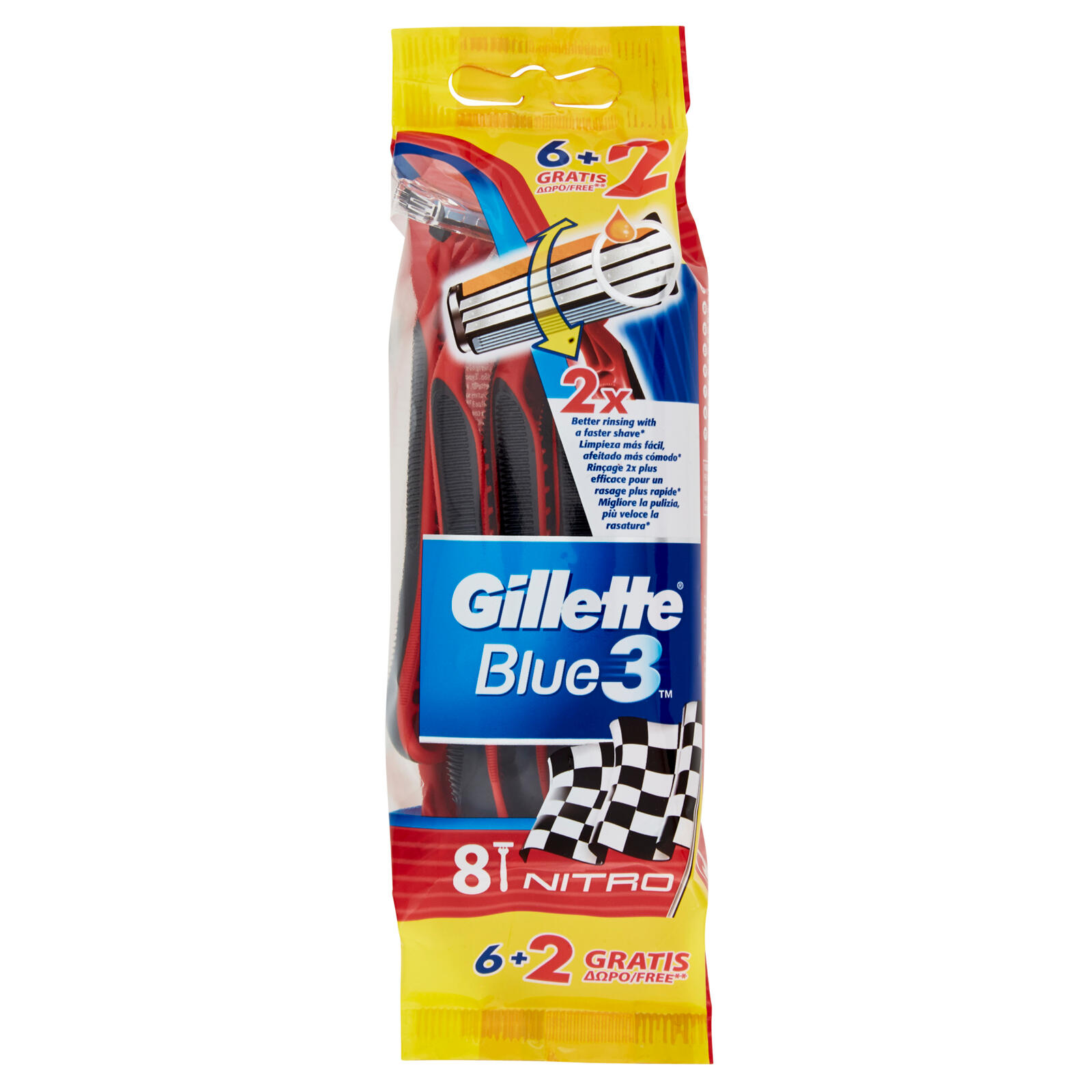 Image of Blue3 Nitro Usa&Getta Gillette 6 Pezzi +2 Gratis