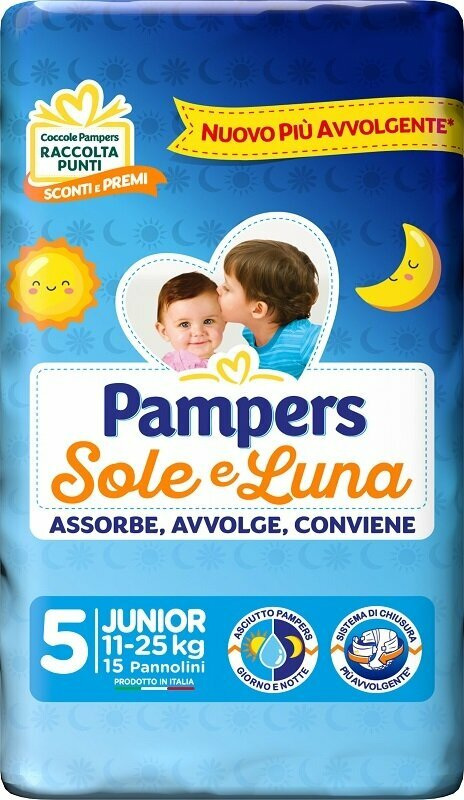Image of Pannolino  Sole & Luna Più Avvolgente Junior Pampers 15 Pezzi