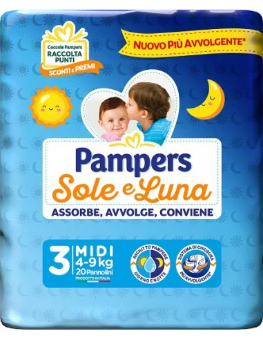 Image of Pannolino Sole & Luna Più Avvolgente Midi Pampers 20 Pezzi