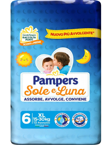 Image of Pannolino Sole & Luna Più Avvolgente XL Pampers 13 Pezzi