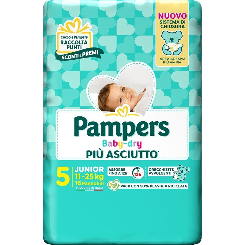 Image of Pannolino Baby Dry Downcount Junior Pampers 16 Pezzi