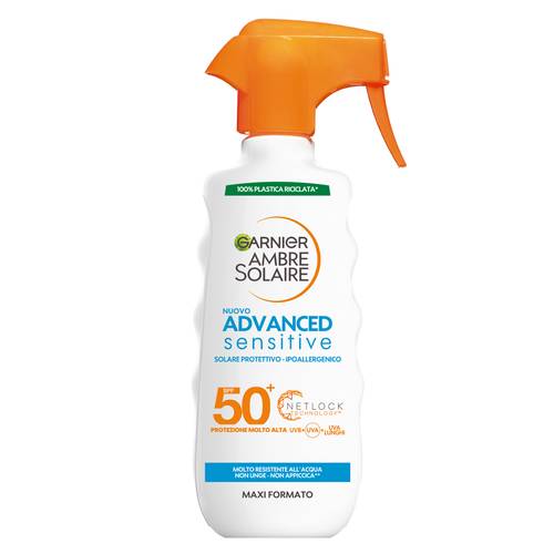Image of Advance Sensitive Adult SPF50+ Garnier Ambre Solaire Gachette Spray 300ml