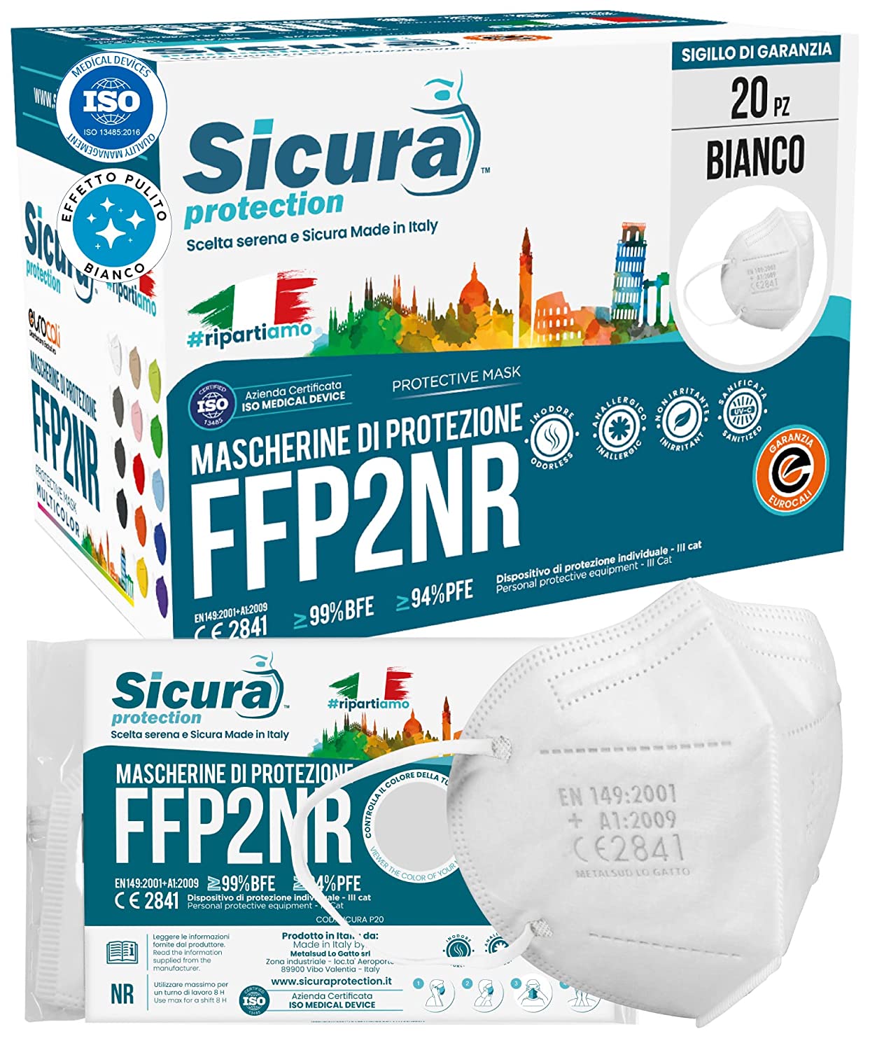 Image of Mascherine FFP2 Bianco Tg.S Adulti Sicura 20 Pezzi