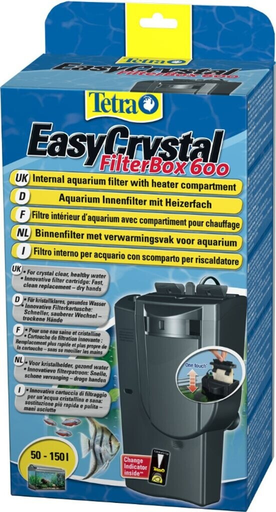 Tetra EasyCrystal FilterBox 600 Filtro Interno per Acquari con Scomparto per Il Termo Riscaldatore, per Un’Acqua Cristallina e Salubre, Utilizzabile in Acquari da 50 a 150 L