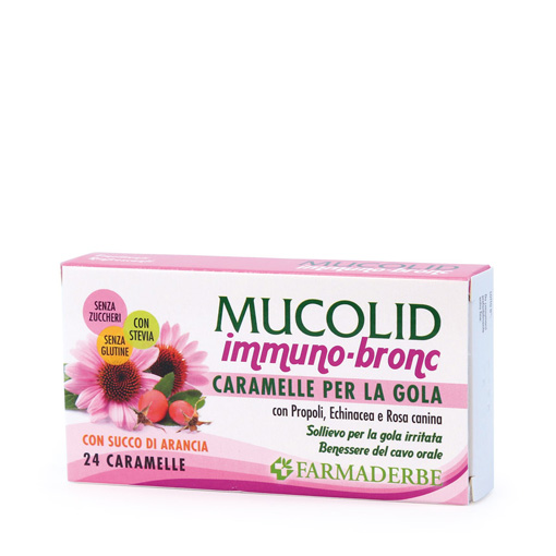 Image of Mucolid Bronc Immuno Arancia Farmaderbe 24 Caramelle