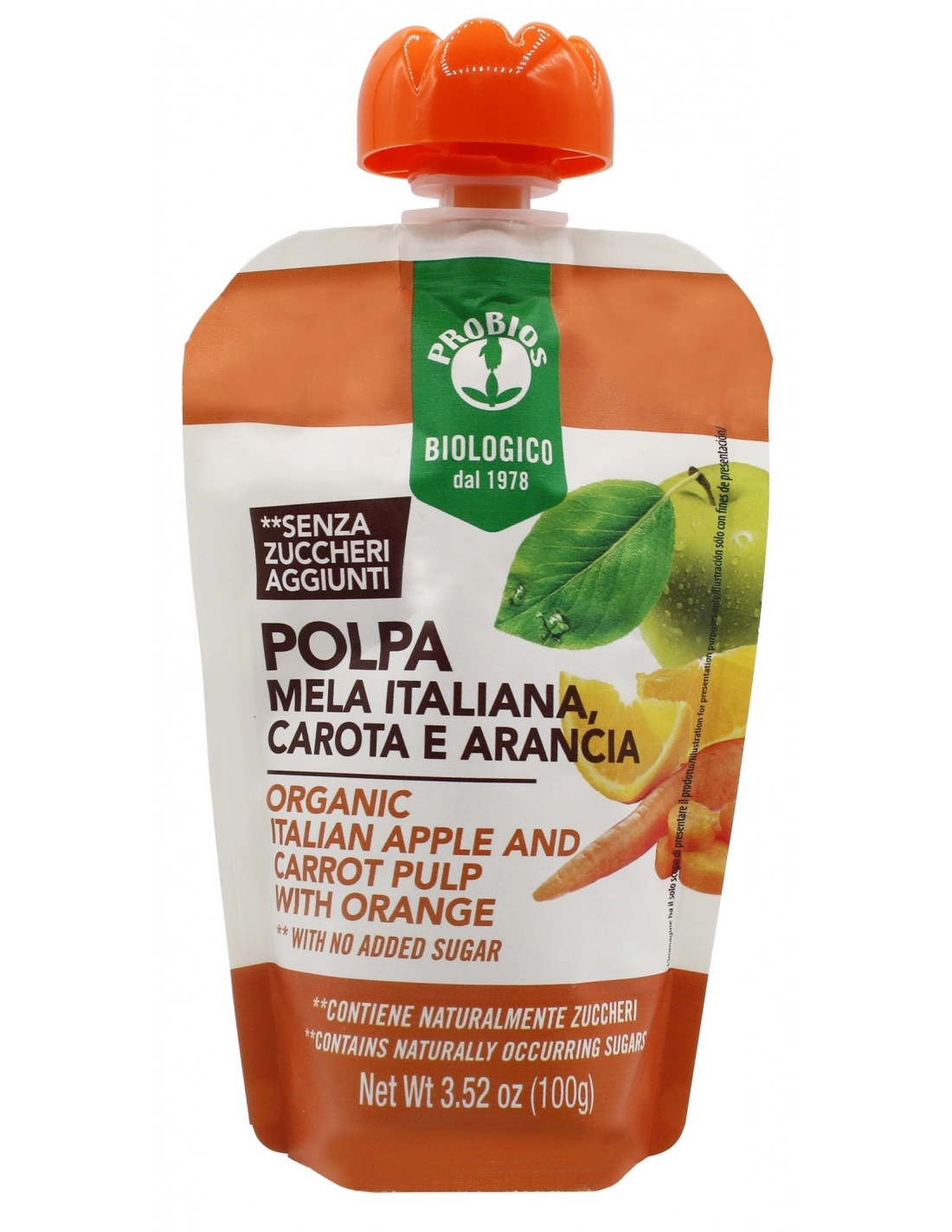 Image of Polpa Con Arancia Mela E Carota PROBIOS 100g033