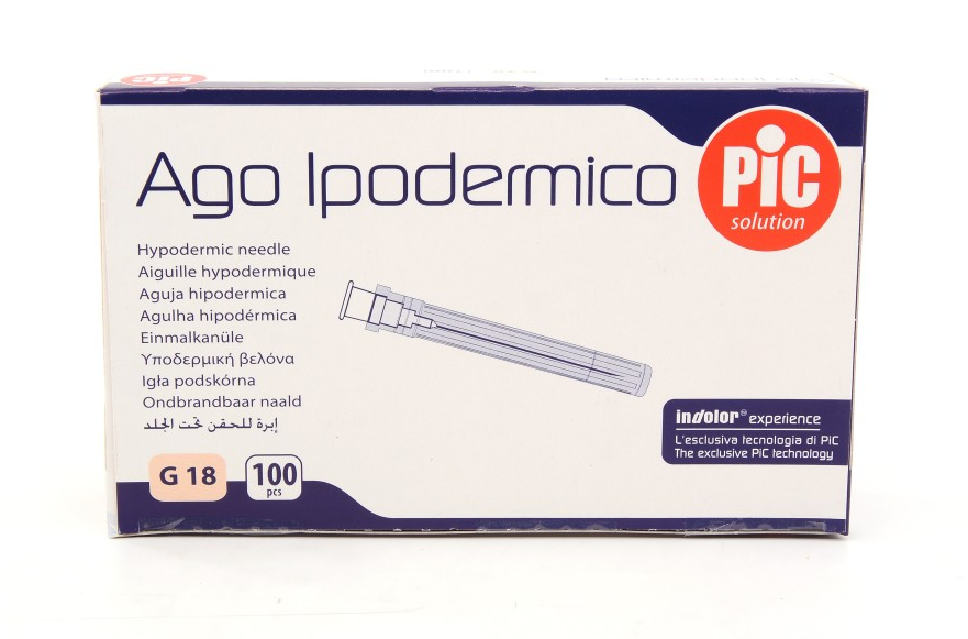 Image of Ago Ipodermico G18 1 1/2 Luer Lock Pic Solutions 100 Pezzi