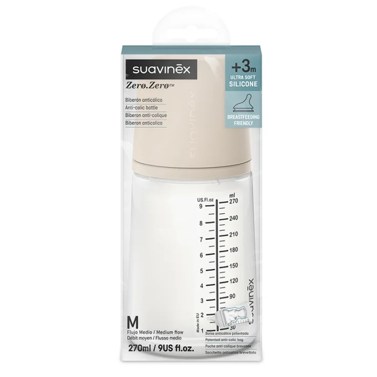 Image of Zero Zero Biberon Silicone 270ml Flusso Medio Light Nude Suavinex033