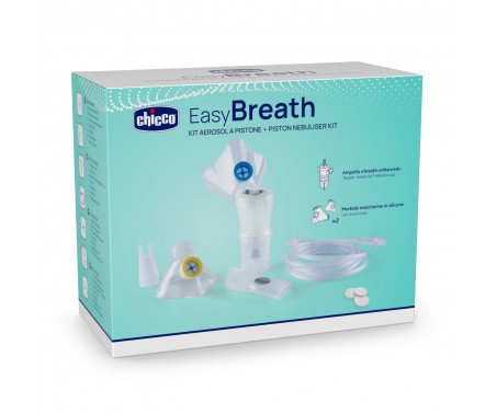 Chicco Easy Breath Kit Per Aerosol, Set Composto Da Una Mascherina Pediatrica E Una Per Adulti, Ampolla Breath Enhanced, Un Tubo Dell'aria, Boccaglio, Forcella Nasale, Filtri Di Ricambio, 0M+