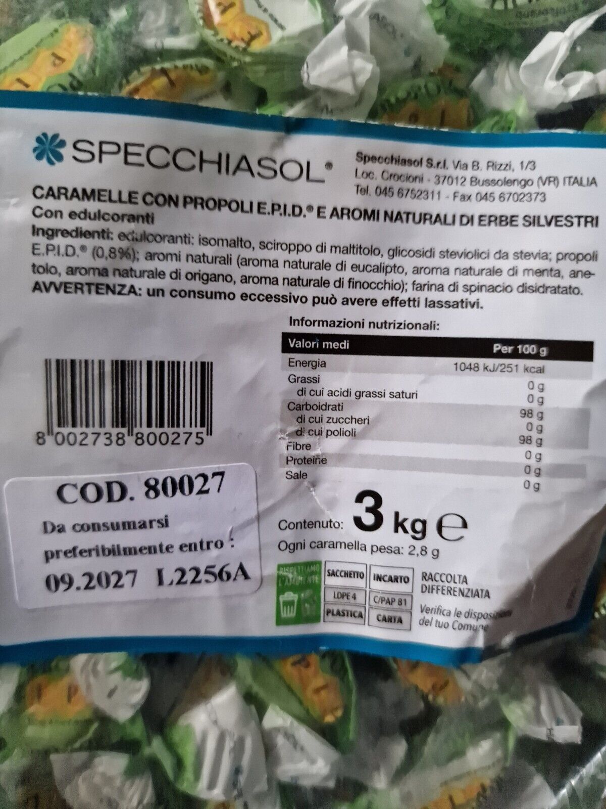 Image of Epid Caramelle Balsamiche Oligomir Specchiasol 3kg