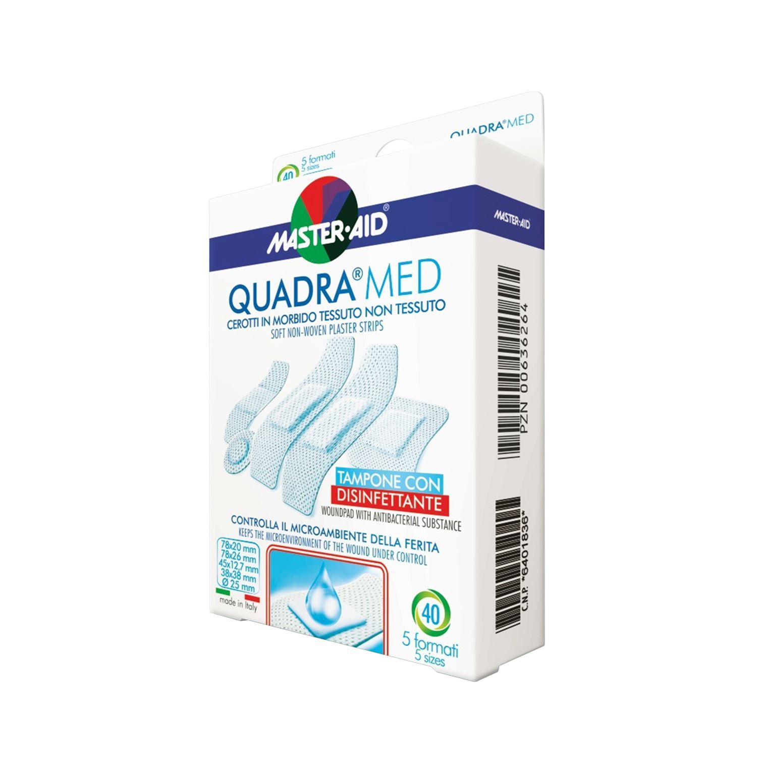 

Master-Aid® Quadra Med® Cerotti In Morbido Tessuto Non Tessuto Tampone Con Disinfettante 10 Strip Grande