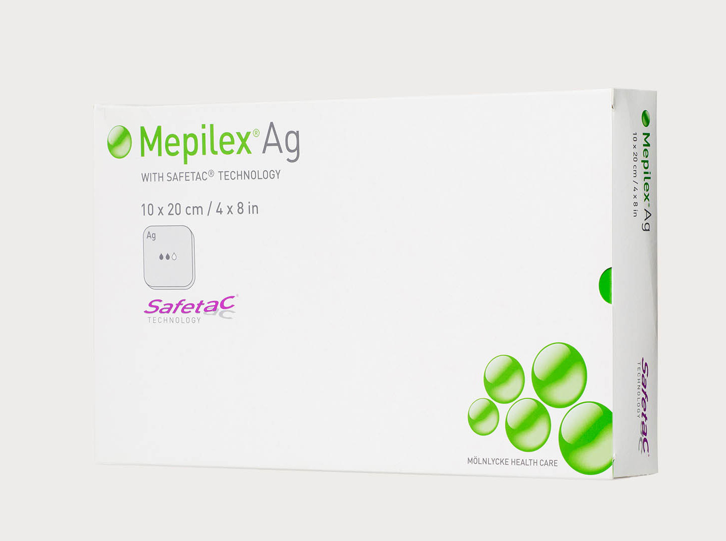 Image of Mölnlycke(R) Mepilex(R) Ag Medicazione In Schiuma Antimicrobica Con Safetac(R) Misura 10x20cm 5 Pezzi