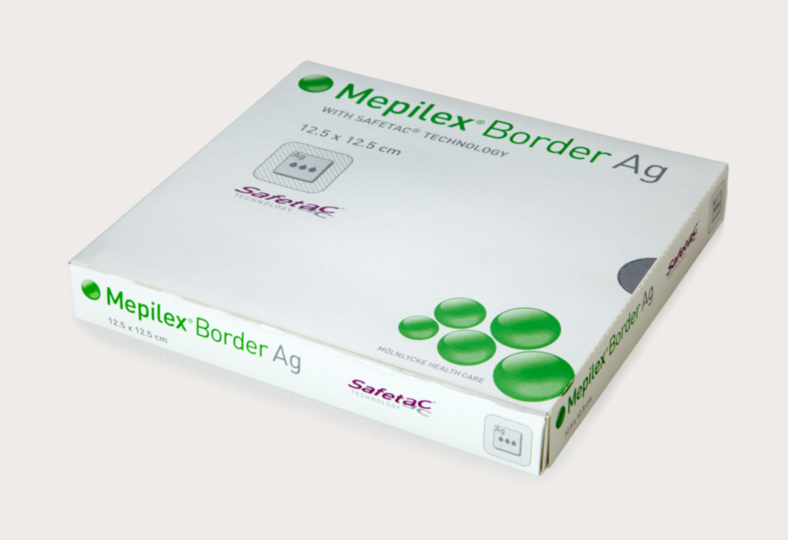 Image of Mölnlycke(R) Mepilex(R) Border Ag Medicazione Antimicrobica All-In-One In Schiuma Con Safetac(R) Misura 7,5x7,5cm 5 Pezzi033