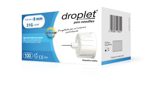 

Droplet® Ago Per Insulina Droplicon® Ago Sterile Monouso Per Penna G31 8mm 100 Pezzi