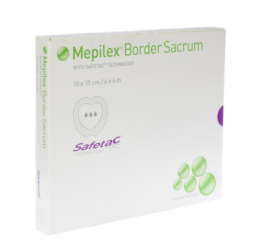 Image of Mölnlycke(R) Mepilex(R) Border Sacrum Medicazione In Schiuma All-In-One Per La Zona Sacrale Con Safetac(R) Misura 15x15cm 5 Pezzi