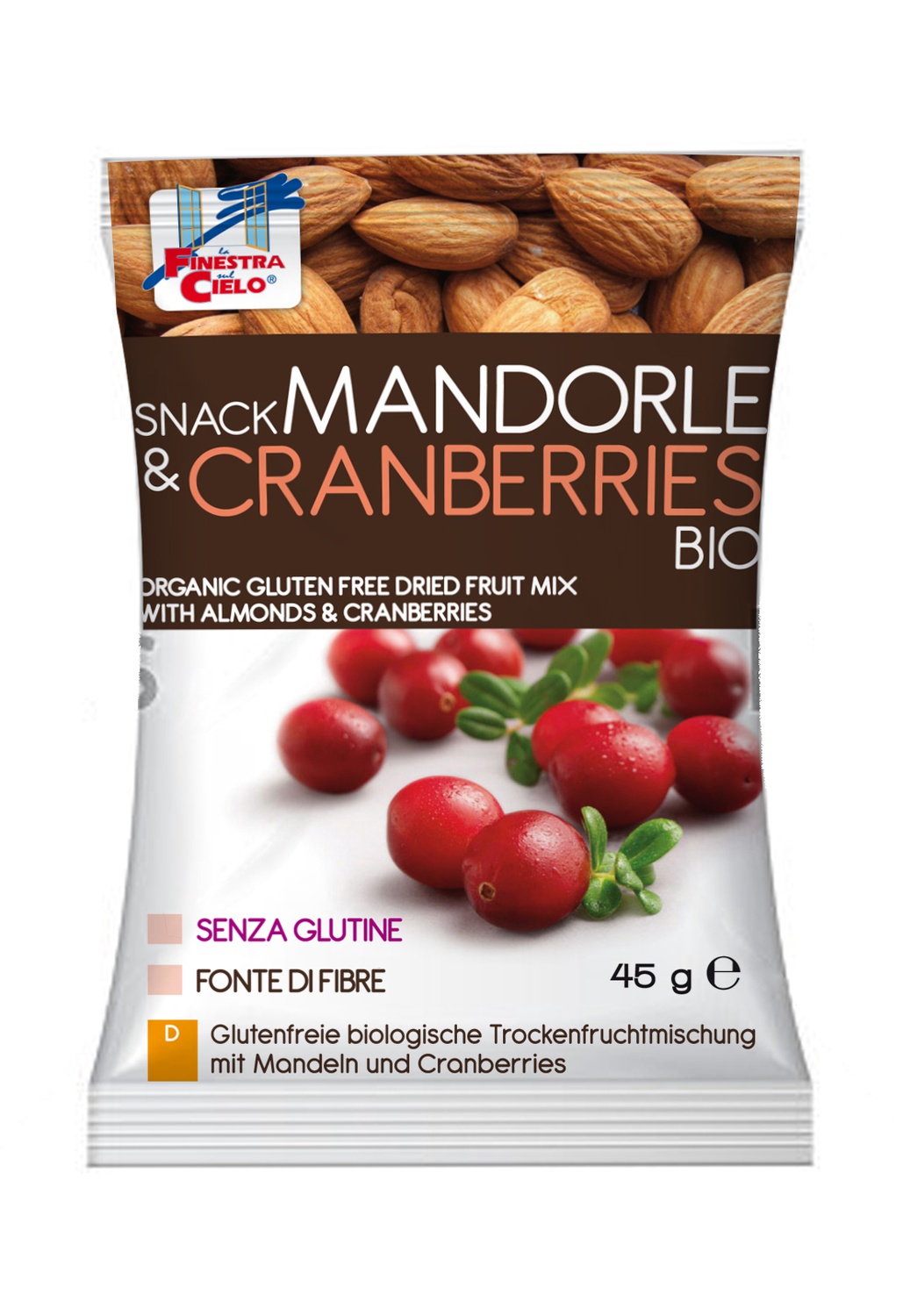 Snack Con Anacardi Mandorle&Cranberries Bio Senza Glutine 45g