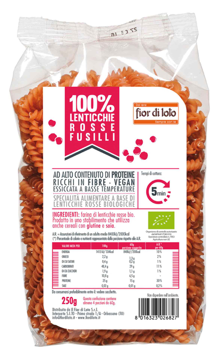 

Fior Di Loto 100% Fusilli Lenticchie Rosse Biologico 250g