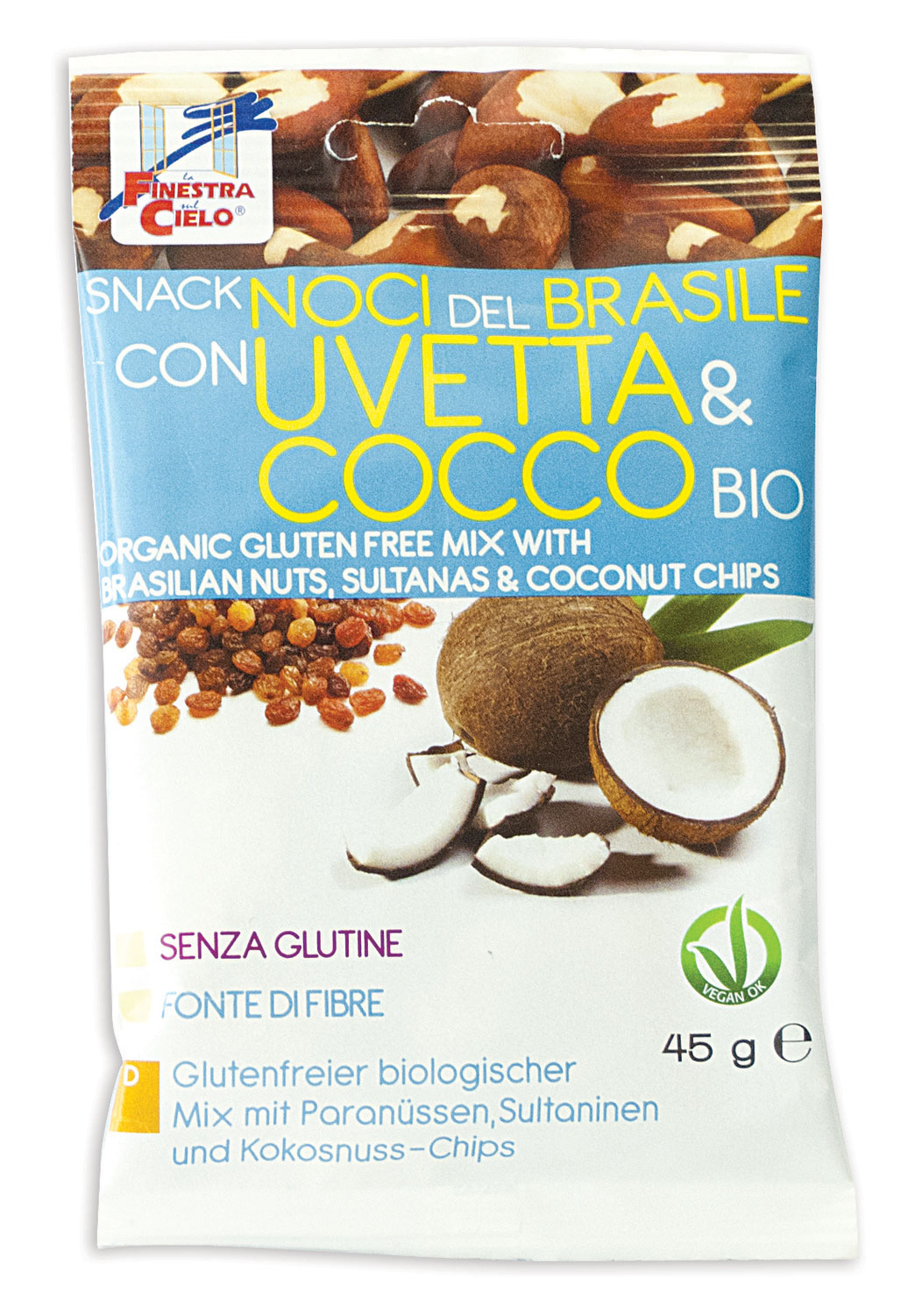 Snack Noci Brasile Uvetta/cocco Bio 45g