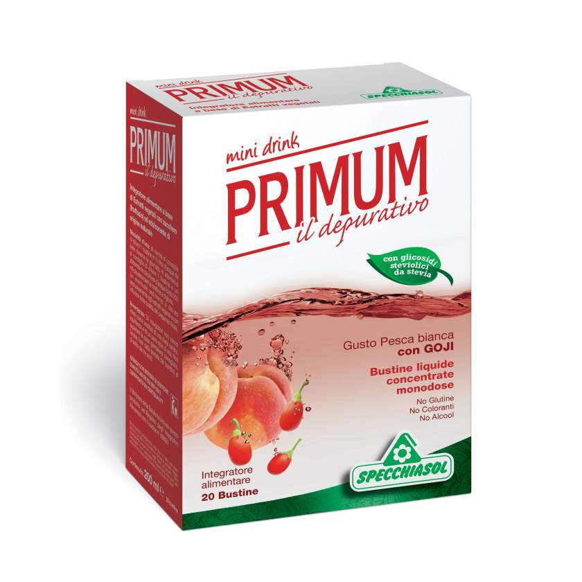 

Specchiasol Primum Depurativo Mini Drink Gusto Pesca Bianca Con Goji 20 Bustine